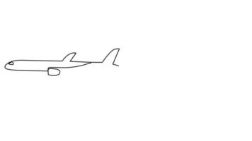 animation d'un avion volant de côté avec l'inscription - volant vers la mer. dans le style d'un dessin au trait, minimalisme video