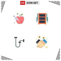 Universal Icon Symbols Group of 4 Modern Flat Icons of apple drain draw office draw pipe Editable Vector Design Elements