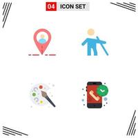 Set of 4 Commercial Flat Icons pack for location hobbies blind stick call Editable Vector Design Elements