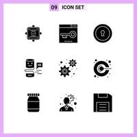 Set of 9 Modern UI Icons Symbols Signs for gears big think page interface conversational interfaces Editable Vector Design Elements