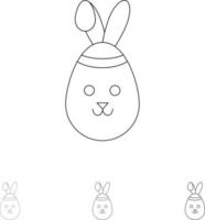 Rabbit Easter Bunny Bold and thin black line icon set vector