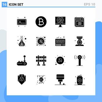 Modern Set of 16 Solid Glyphs Pictograph of sticks relax setting incense web Editable Vector Design Elements