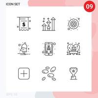 9 User Interface Outline Pack of modern Signs and Symbols of alert notification progress bell leaf Editable Vector Design Elements