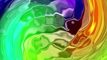 Animação de cor gradiente abstrata 3d ondulada e parede lisa giratória. padrão de líquido multicolorido de conceito. macro de superfície de reflexão ondulado verde, roxo, amarelo. fluxo de abstração fluido colorido na moda. video