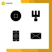 Group of 4 Modern Solid Glyphs Set for circle email tools mobile apps interface Editable Vector Design Elements