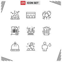 Pack of 9 Modern Outlines Signs and Symbols for Web Print Media such as abilities guarantee monument contract decoration Editable Vector Design Elements