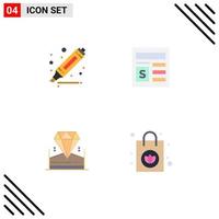 Set of 4 Vector Flat Icons on Grid for drawing jewel basic bank handbag Editable Vector Design Elements