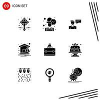 Set of 9 Modern UI Icons Symbols Signs for money notification chat notice conversation Editable Vector Design Elements