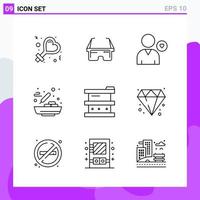 Set of 9 icons in Line style. Creative Outline Symbols for Website Design and Mobile Apps. Simple Line Icon Sign Isolated on White Background. 9 Icons. vector