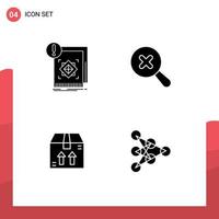 Pack of 4 Modern Solid Glyphs Signs and Symbols for Web Print Media such as structure ecommerce information search learning Editable Vector Design Elements