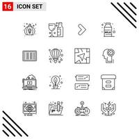 Modern Set of 16 Outlines Pictograph of barcodes milk wine coffee direction Editable Vector Design Elements