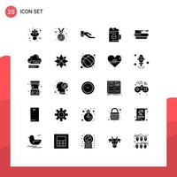 Modern Set of 25 Solid Glyphs Pictograph of military cannon hand glass beverage Editable Vector Design Elements