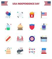 Group of 16 Flats Set for Independence day of United States of America such as drink usa party united flag Editable USA Day Vector Design Elements