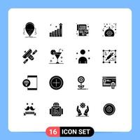 Modern Set of 16 Solid Glyphs Pictograph of broadcasting present mobile perfume gift Editable Vector Design Elements