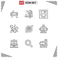 User Interface Pack of 9 Basic Outlines of productivity excellency drive efficiency party Editable Vector Design Elements