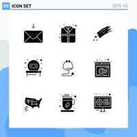 Mobile Interface Solid Glyph Set of 9 Pictograms of stethoscope healthcare meteor medical drive Editable Vector Design Elements