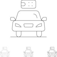 conjunto de iconos de línea negra delgada y audaz de energía eléctrica de ecología de automóviles vector