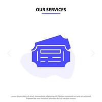 Our Services Train Ticket Station Solid Glyph Icon Web card Template vector