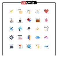 Pack of 25 Modern Flat Colors Signs and Symbols for Web Print Media such as heart identity business identity id Editable Vector Design Elements