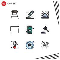 9 Universal Filledline Flat Color Signs Symbols of drive search play scientific research arrow restaurant Editable Vector Design Elements