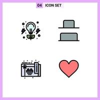 4 Universal Filledline Flat Colors Set for Web and Mobile Applications bulb card nature vertical love Editable Vector Design Elements