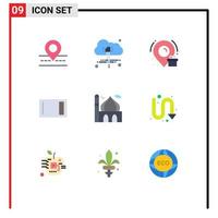 Set of 9 Commercial Flat Colors pack for islam mosque box home ware chopping Editable Vector Design Elements