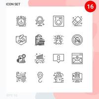 Pictogram Set of 16 Simple Outlines of fathers paint heard color eraser Editable Vector Design Elements