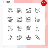 Set of 16 Vector Outlines on Grid for computer chicken achievements turkey holiday Editable Vector Design Elements