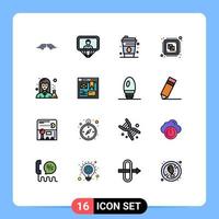 Universal Icon Symbols Group of 16 Modern Flat Color Filled Lines of chemist processing login computer central Editable Creative Vector Design Elements