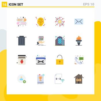 Mobile Interface Flat Color Set of 16 Pictograms of recycle message distribution mail payments Editable Pack of Creative Vector Design Elements