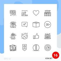 Universal Icon Symbols Group of 16 Modern Outlines of info board pub ruler life wedding Editable Vector Design Elements