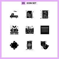 9 Icons in Solid Style. Glyph Symbols on White Background. Creative Vector Signs for Web mobile and Print.