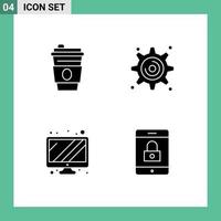 Group of Solid Glyphs Signs and Symbols for beverage encryption cogwheel monitor mobile Editable Vector Design Elements