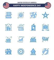 Modern Set of 16 Blues and symbols on USA Independence Day such as building usa badge star men Editable USA Day Vector Design Elements