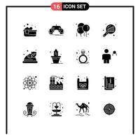 Mobile Interface Solid Glyph Set of 16 Pictograms of hat graph magnifying app graph analysis fathers day Editable Vector Design Elements