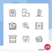 9 Outline concept for Websites Mobile and Apps television ad puzzle pieces tv environment Editable Vector Design Elements