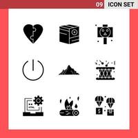 9 Icon Pack Solid Style Glyph Symbols on White Background. Simple Signs for general designing. vector