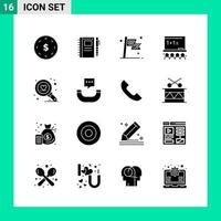 paquete de 16 conjuntos de iconos de estilo sólido. símbolos de glifos para imprimir. signos creativos aislados sobre fondo blanco. 16 conjunto de iconos. vector