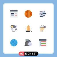 Flat Color Pack of 9 Universal Symbols of nautical plug help hairdryer dryer Editable Vector Design Elements