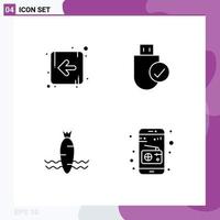 4 Universal Solid Glyph Signs Symbols of arrow food computers hardware spring Editable Vector Design Elements