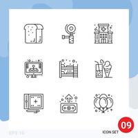 9 User Interface Outline Pack of modern Signs and Symbols of bed ware storage healthcare seo diagram Editable Vector Design Elements
