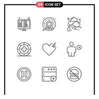 Modern Set of 9 Outlines Pictograph of heart health discount form disease Editable Vector Design Elements