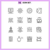 Group of 16 Modern Outlines Set for person fired control employee player Editable Vector Design Elements
