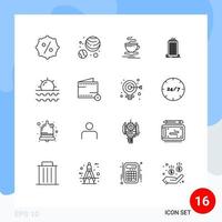 Pack of 16 Modern Outlines Signs and Symbols for Web Print Media such as travel sea hot beach skyscaper Editable Vector Design Elements