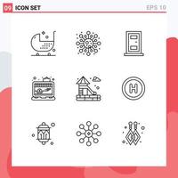 Set of 9 Modern UI Icons Symbols Signs for water laptop study shop app Editable Vector Design Elements