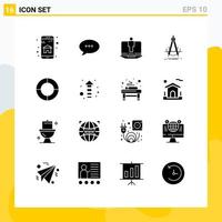 Modern Set of 16 Solid Glyphs Pictograph of diagram measurement computer compass accure Editable Vector Design Elements