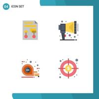 Group of 4 Flat Icons Signs and Symbols for graph tape wireframe megaphone scale Editable Vector Design Elements