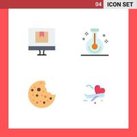 paquete de 4 iconos planos creativos de caja ciencia e química salchicha elementos de diseño vectorial editables vector