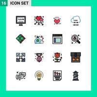 Modern Set of 16 Flat Color Filled Lines and symbols such as programming develop romance coding weding Editable Creative Vector Design Elements