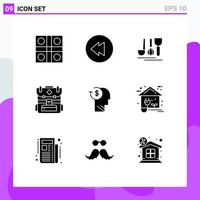 Modern Set of 9 Solid Glyphs and symbols such as employee avatar hotel account camping Editable Vector Design Elements